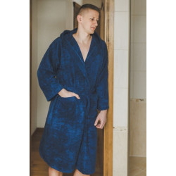 Bavlnený modrý župan s kapucňou  Bavlnený modrý župan s kapucňou