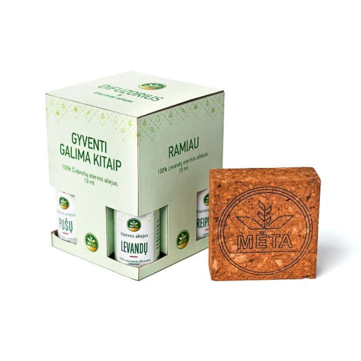 Hlinený aromatický difuzér so sadou esenciálnych olejov – „Mėtinio gyvenimo“
