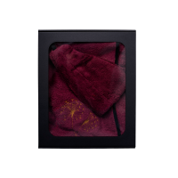 Darčeková sada v darčekovej krabičke pre ŇU. Dámska saunová čiapka a zástera - BORDOVÁ