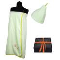 Darčeková sada v darčekovej krabičke pre ŇU. Dámska saunová čiapka a zástera SVETLOZELENÁ - 0