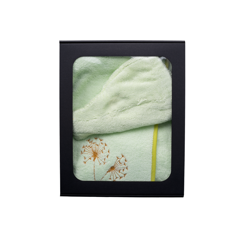 Darčeková sada v darčekovej krabičke pre ŇU. Dámska saunová čiapka a zástera SVETLOZELENÁ