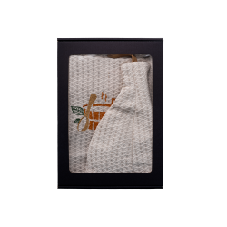 Darčeková sada v darčekovej krabičke pre NEHO. Pánska saunová čiapka a zástera - ĽANOVÁ, vyšívaná 