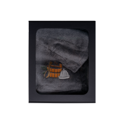 Darčeková sada v darčekovej krabičke pre NEHO. Pánska saunová čiapka a zástera - ŠEDÁ 