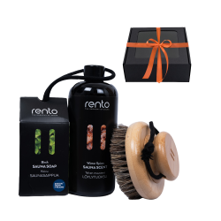 Darčeková sada v darčekovej krabičke WINTER SPICES. Vonná esencia, telová kefka a mydlo. 