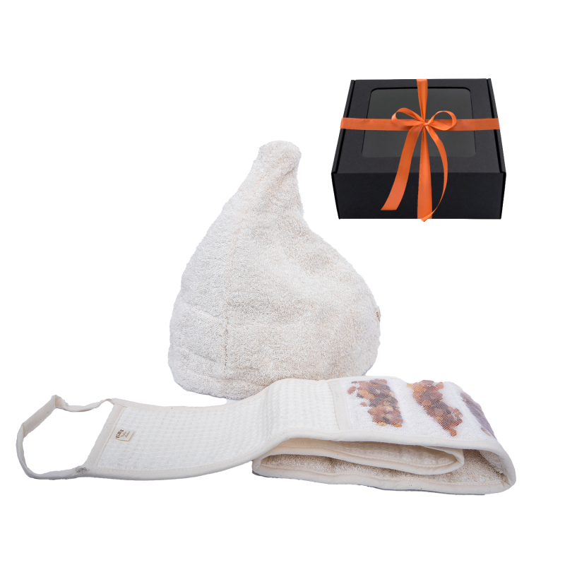 Darčeková sada GINTARAI v darčekovej krabičke. Klobúk a tampón