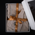 Darčeková súprava pre ňu - PLÁNO, 75x140 cm, v darčekovej krabičke. Zástera a klobúk do sauny - 0