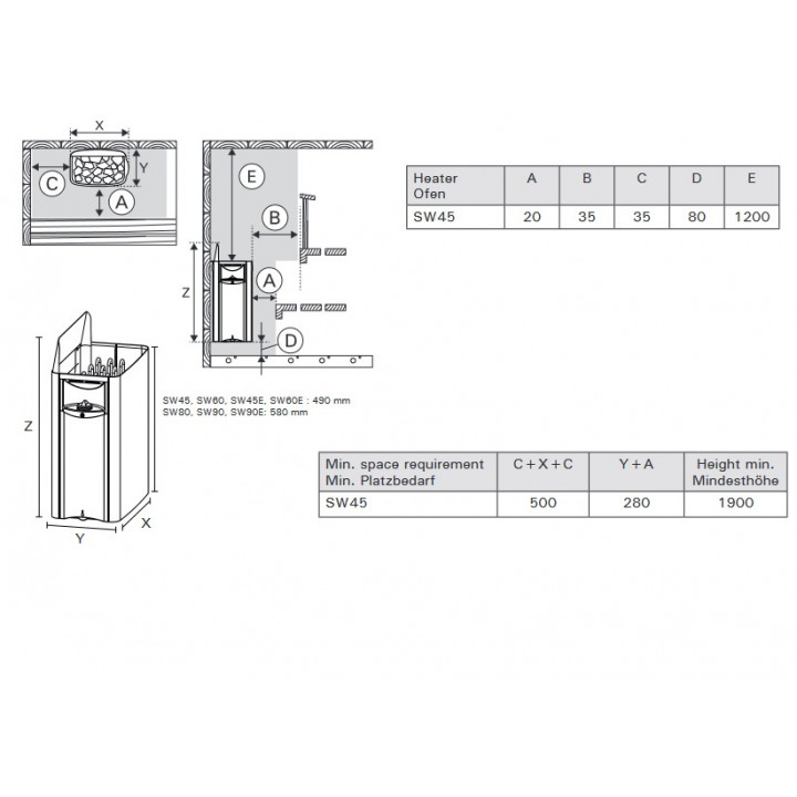 Elektrická saunová pec - HARVIA The Wall Black Steel SW45 4,5 kW