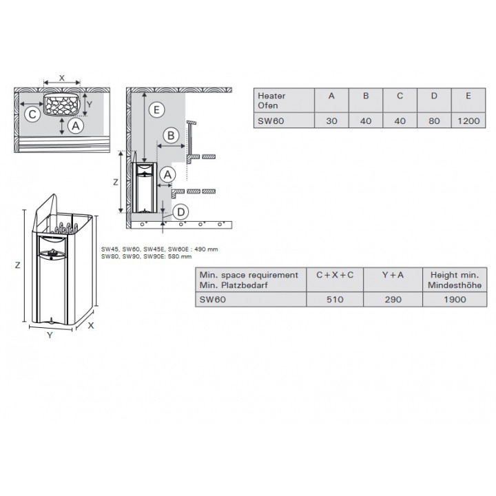 Elektrická saunová pec - HARVIA The Wall Black Steel SW60E 6 kW