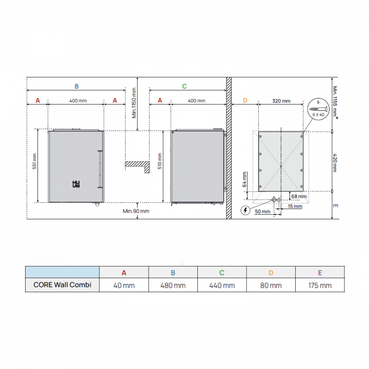 Elektrická saunová pec - HUUM Core Wall Combi, čierna