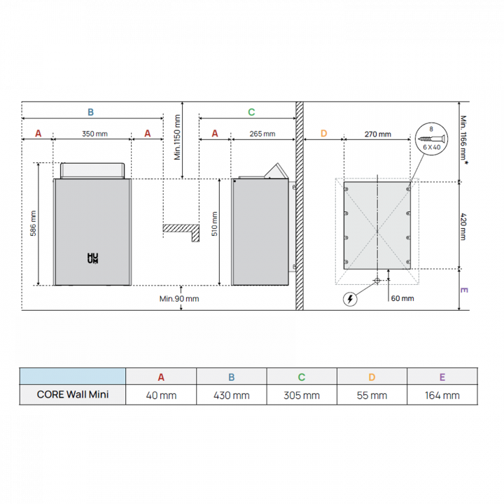Elektrická saunová pec - HUUM Core Wall Mini Combi 4