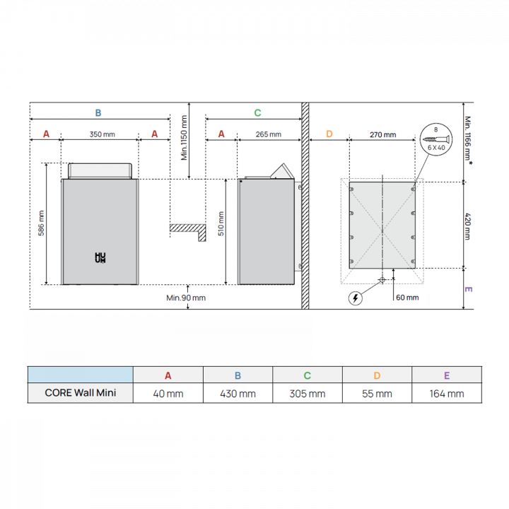 Elektrická saunová pec - HUUM Core Wall Mini, biela