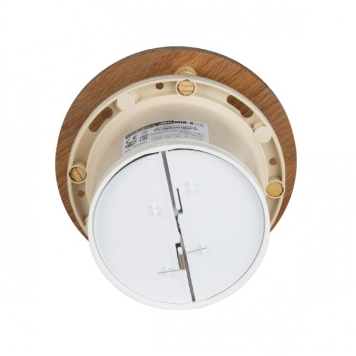 Saunový ventilátor MM-S so spätným ventilom a guľatou drevenou úpravou d/100mm