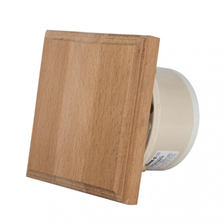 Saunový ventilátor MM-S so spätným ventilom a štvorcovým dreveným povrchom d/100 mm