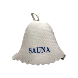 Saunová čiapka - SAUNA, s modrým písmom 