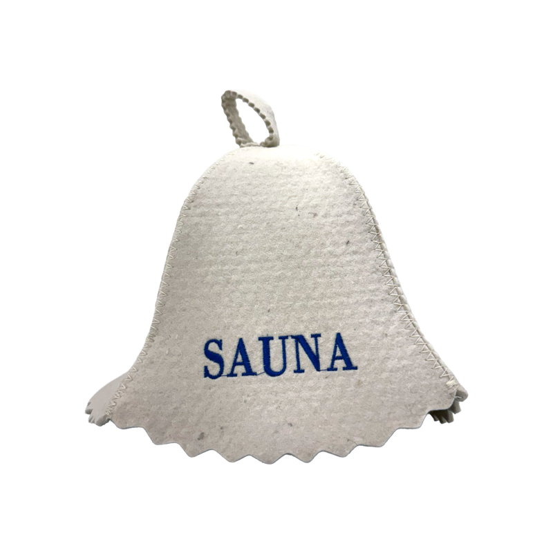 Saunová čiapka - SAUNA, s modrým písmom