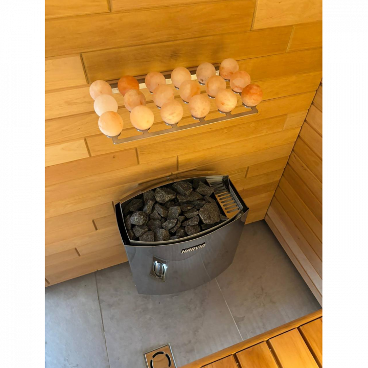 Soľné gule SAUFLEX do sauny – sada 18 ks so stojanom