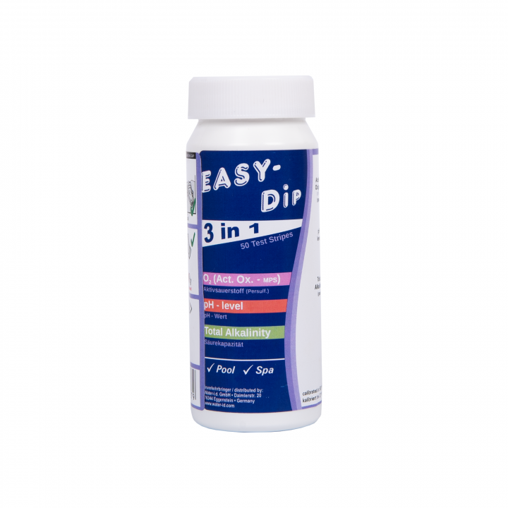Testovacie prúžky na vodu Easy-Dip 3 v 1, na meranie pH/O2/alkality, 50 ks