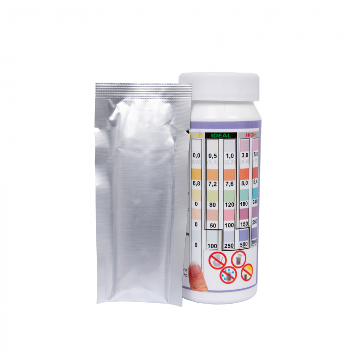 Testovacie prúžky na vodu Easy-Dip 5 v 1, testovanie pH/CL/BR/stabilizátora/alkalinity/tvrdosti